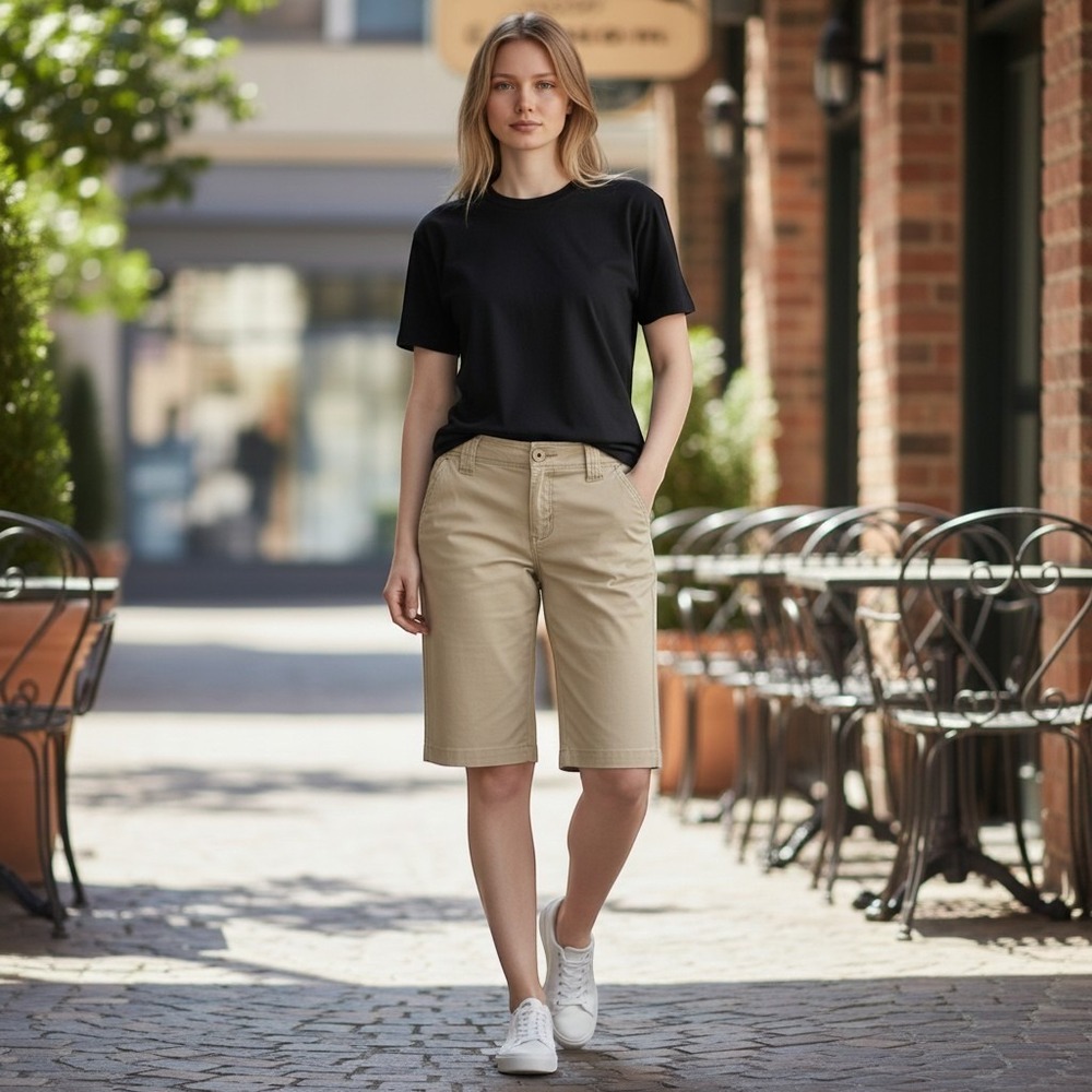 Maurices vintage Y2K khaki Bermuda mid-rise chino adjustable shorts Sz 9/10